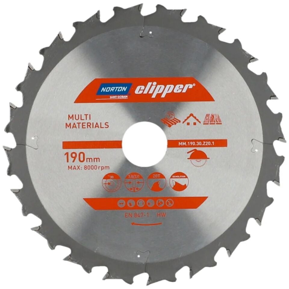 NORTON Clipper Ahşap için 190x30 mm 20 Diş Elmas Daire Testere Bıçağı