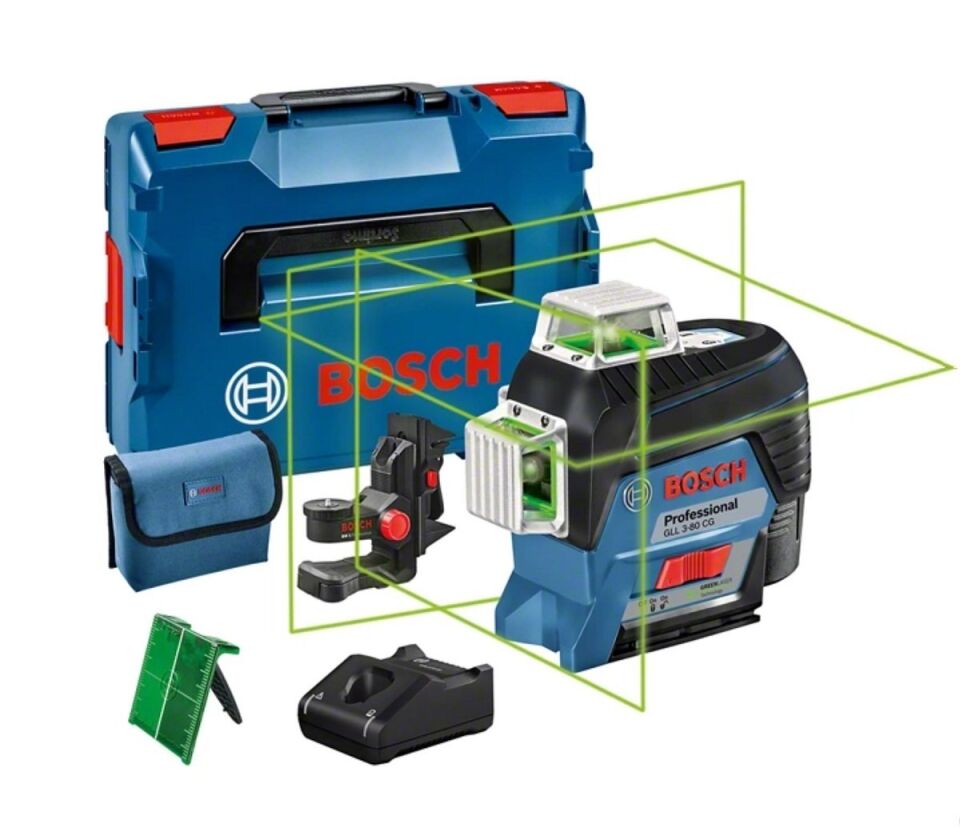 BOSCH GLL 3-80 CG Yeşil Işıklı Lazer Terazi 360 Derece (BM 1+Akü)