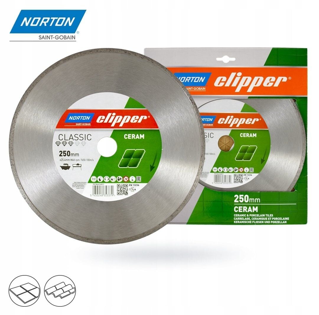 NORTON Clipper Classic 250x25,4 mm Sulu Tip Seramik - Mermer - Taş Elmas Kesme Testeresi