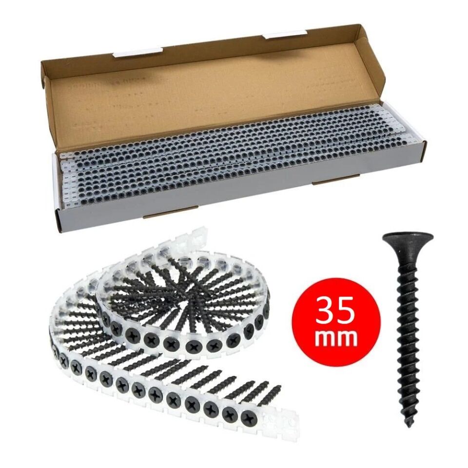 Rox 0344 Plastiğe Dizili Ahşap Şerit Vidası 3.5x35 mm Sivri Uçlu (1000 Adet)
