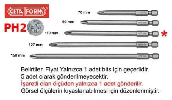CETA-FORM PH2 x 110 mm Yıldız Bits Uç (CB/1102)