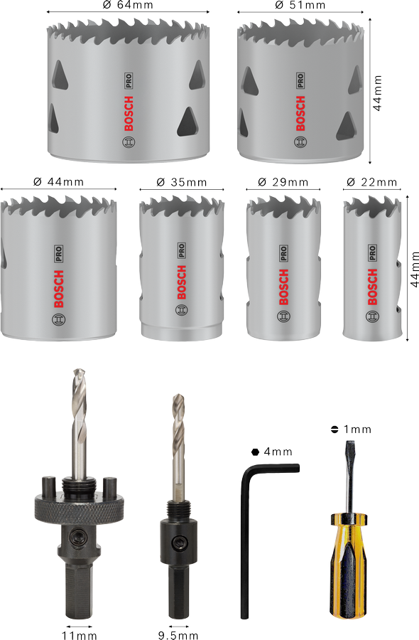 BOSCH 12 Parça HSS-Bimetal Panç Seti Ahşap ve Metal için