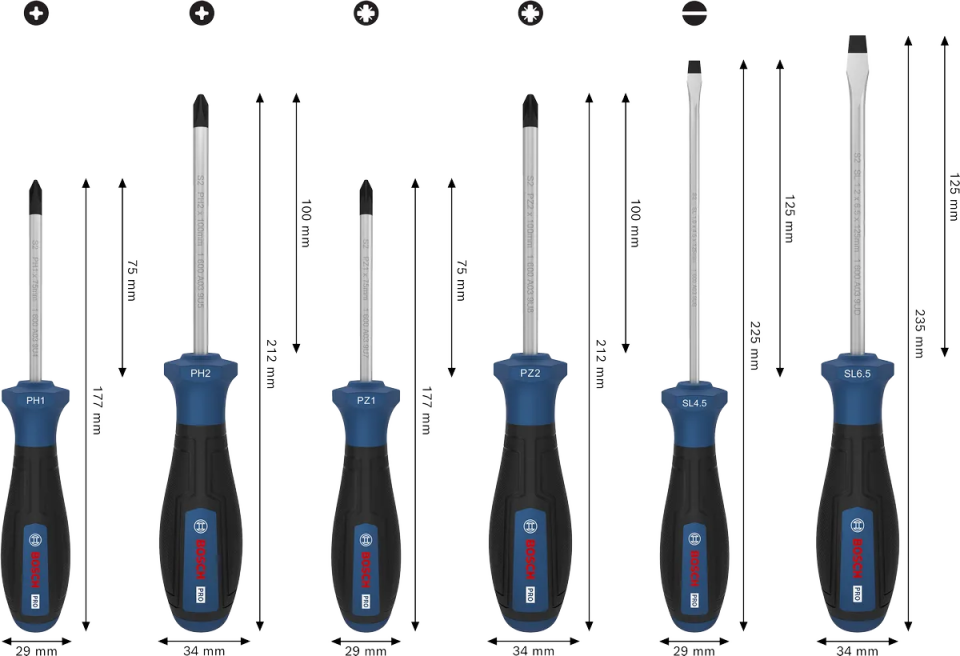 BOSCH PRO 6 Parça Tornavida Seti PH/PZ/SL