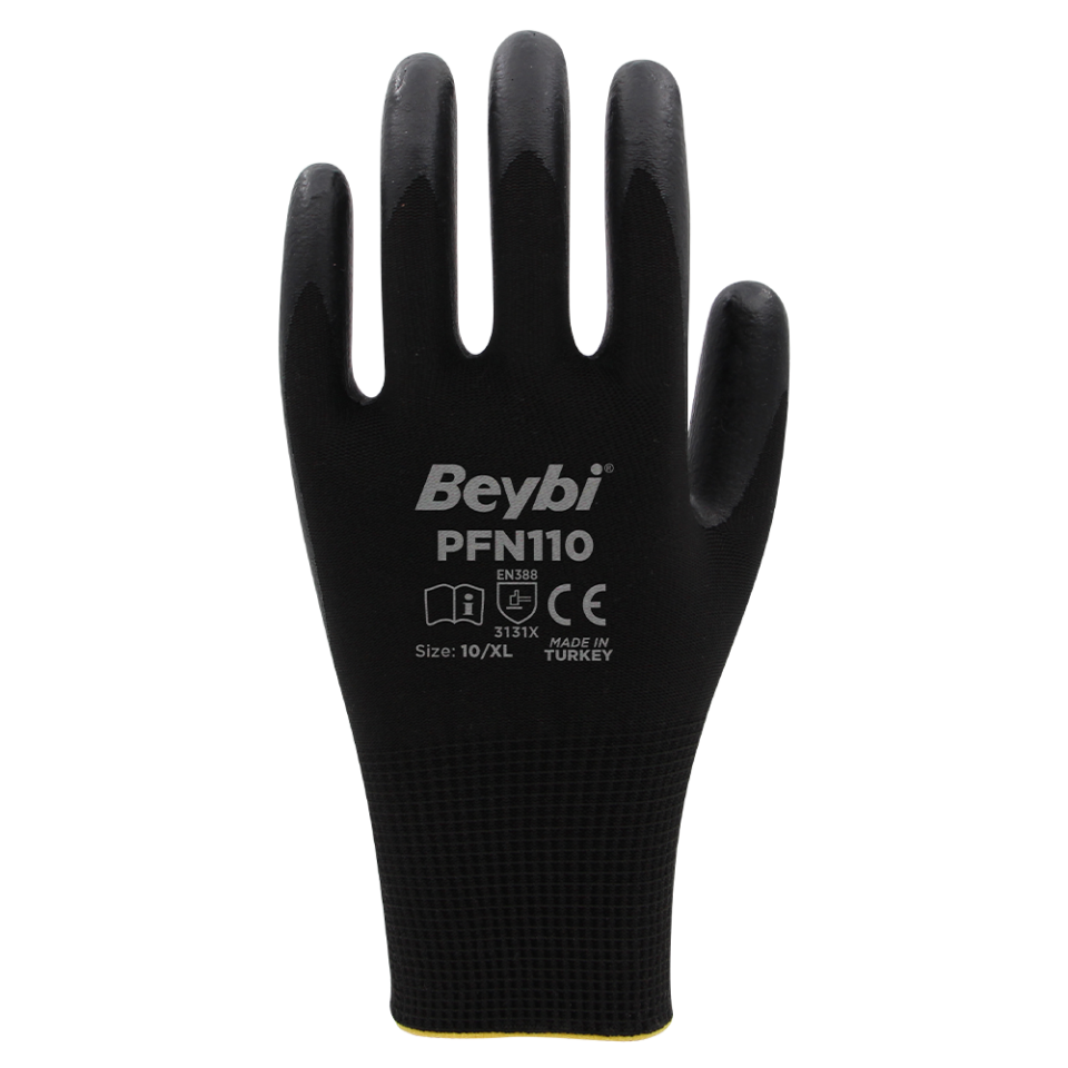 BEYBİ PFN110 Siyah Köpük Nitril Eldiven No.9