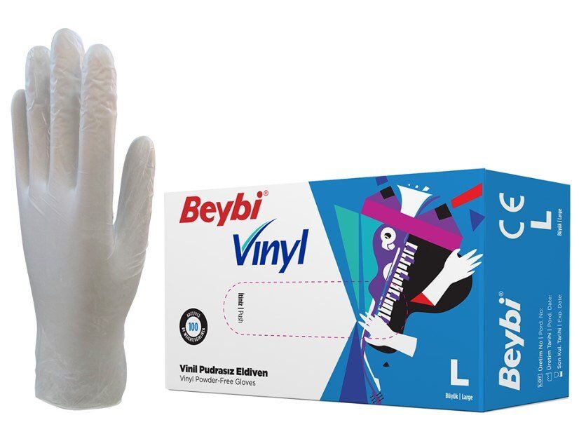 BEYBİ VINYL Pudrasız Muayene Eldiveni L Beden (100 Adet)