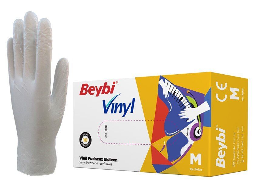 BEYBİ VINYL Pudrasız Muayene Eldiveni M Beden (100 Adet)