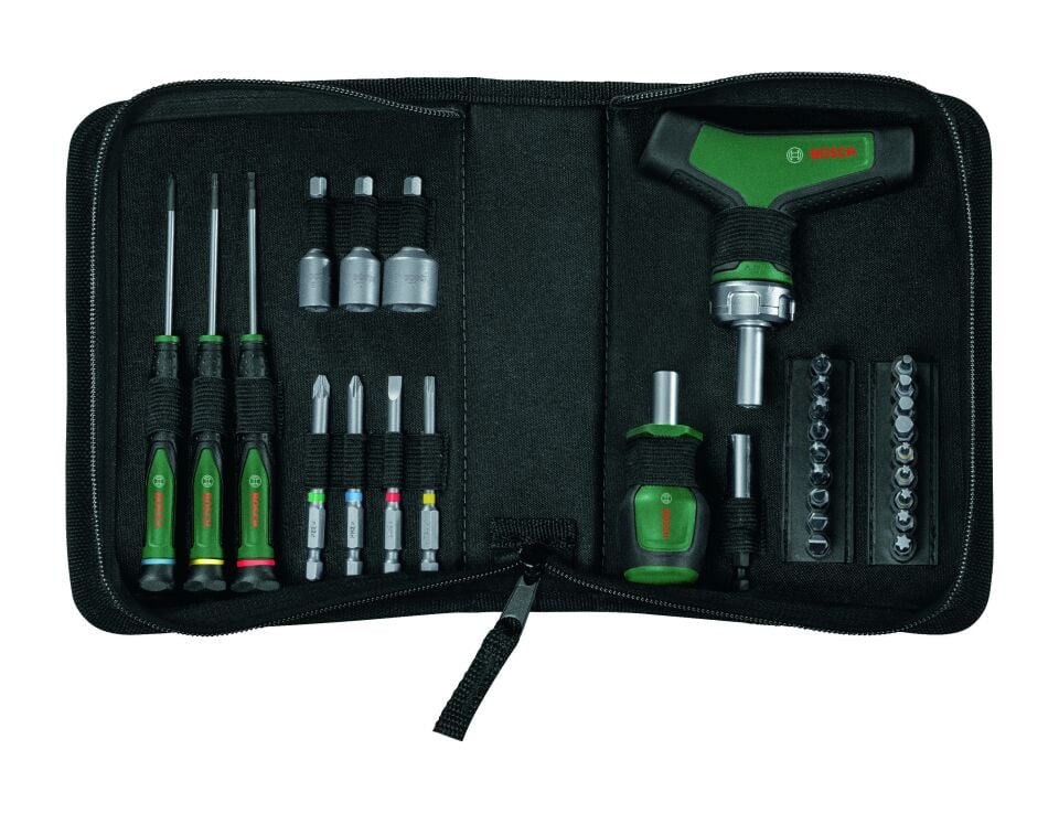 BOSCH T Saplı Bits Uyumlu Cırcırlı Ve Klemens Tornavida Seti 31 Parça (1600A039HX)
