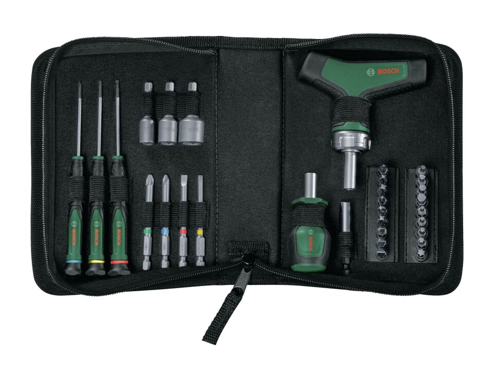 BOSCH T Saplı Bits Uyumlu Cırcırlı Ve Klemens Tornavida Seti 31 Parça (1600A039HX)