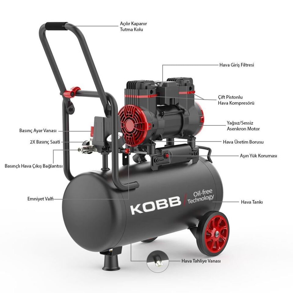 KOBB KBK25S Sessiz Hava Kompresörü 25 Litre 1.7 Hp