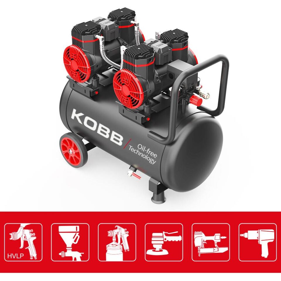 KOBB KBK50S2 İki Motorlu Sessiz Kompresör 50 Litre 4 Hp