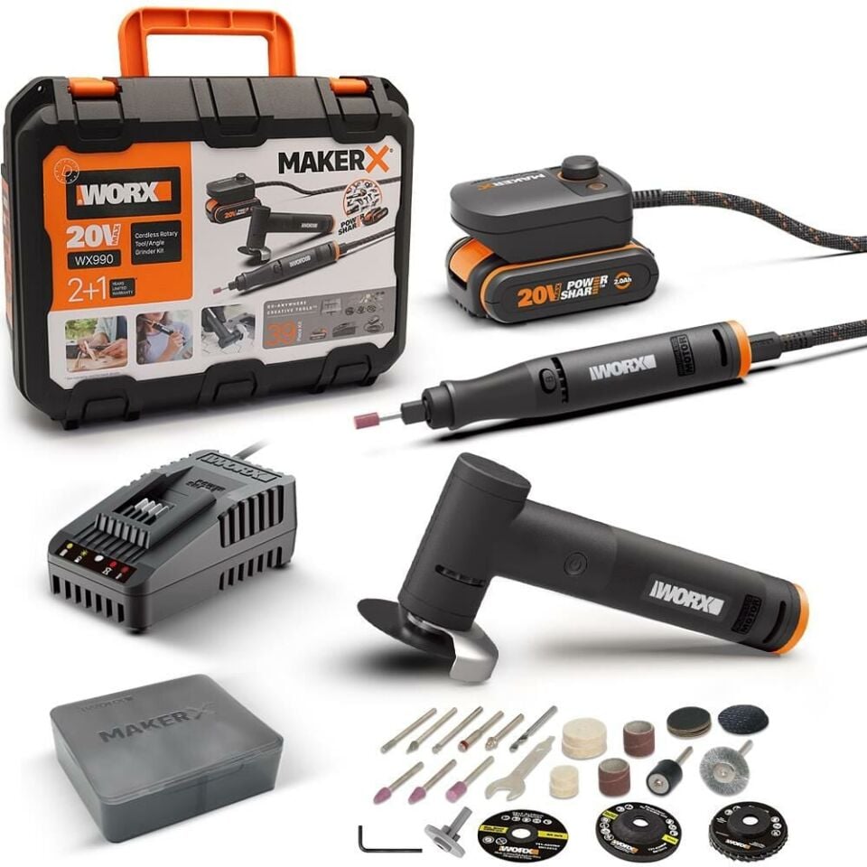 WORX WX990 MakerX 20 Volt Kombo Gravür ve Taşlama Seti