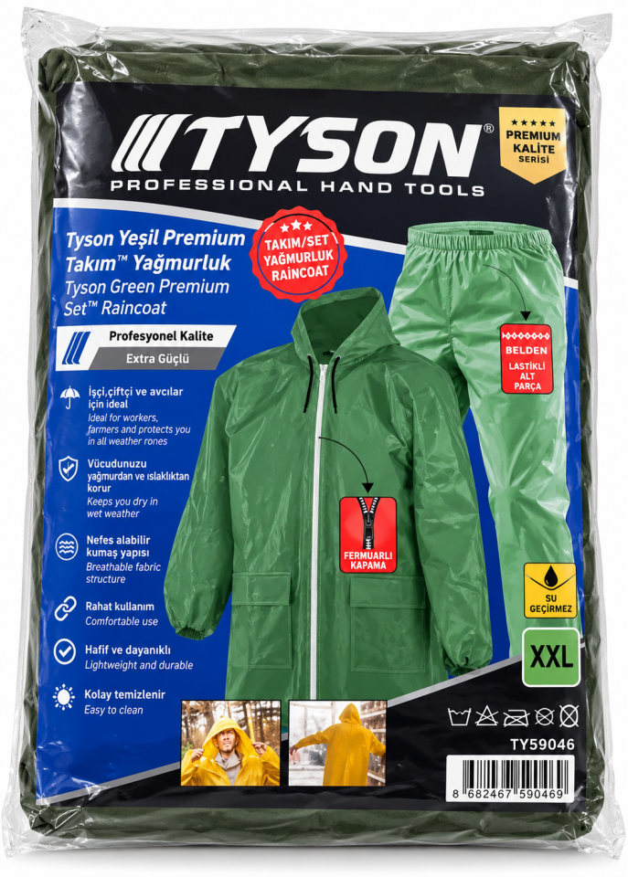 TYSON Premium Yeşil Takım Yağmurluk XXL