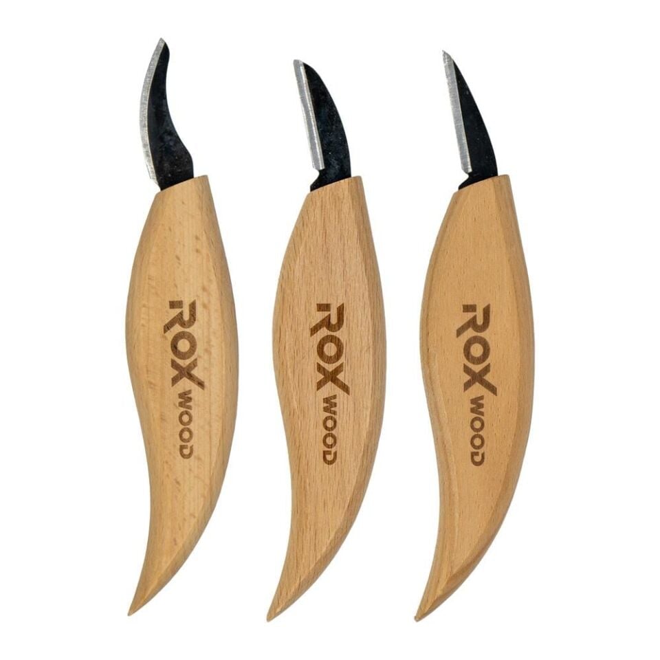 ROX WOOD 0376 Ahşap Yontma ve Oyma Bıçağı 3'lü Set (3.1-3.5-4.1 mm)