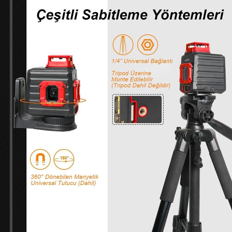 KOBB KBL33G Yeşil Lazer Terazi Li-ion Şarjlı 2x90⁰/360⁰ Çapraz Çizgili