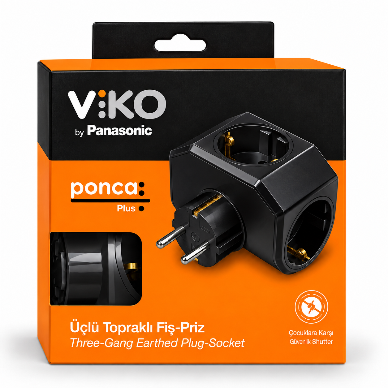 Viko Yonca Plus Siyah 3'lü Topraklı Priz