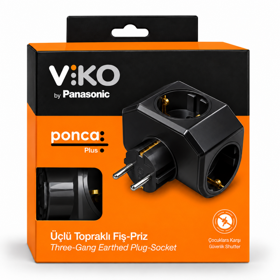 Viko Yonca Plus Siyah 3'lü Topraklı Priz