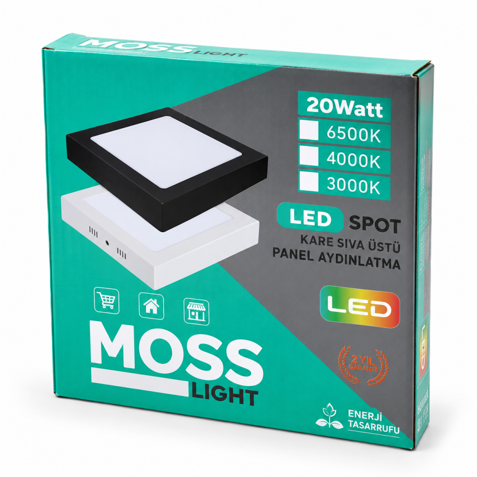 MOSS LIGHT 20W Kare LED Panel Siyah