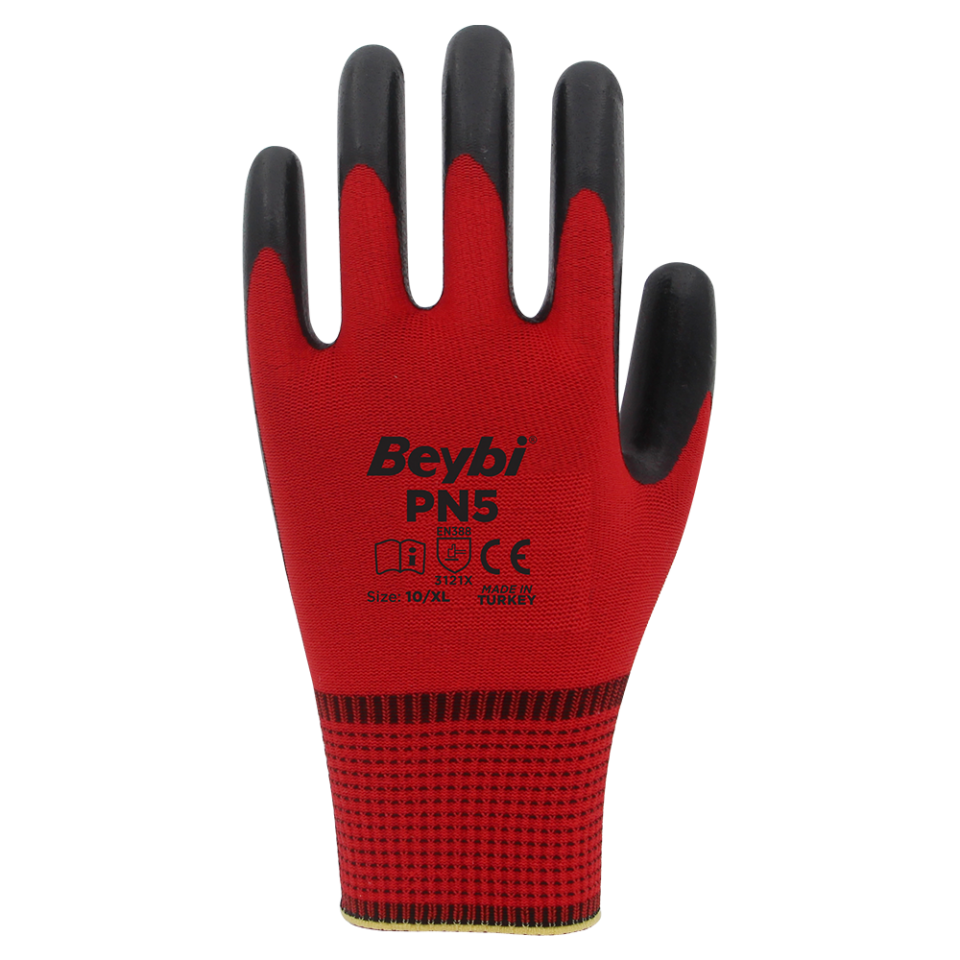 BEYBİ PN-5 Kırmızı Siyah 10 Numara Nitril İş Eldiveni