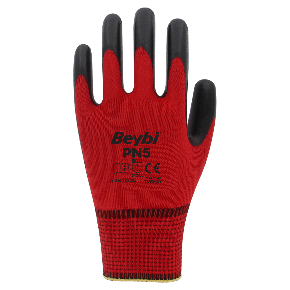 BEYBİ PN-5 Kırmızı Siyah 9 Numara Nitril İş Eldiveni
