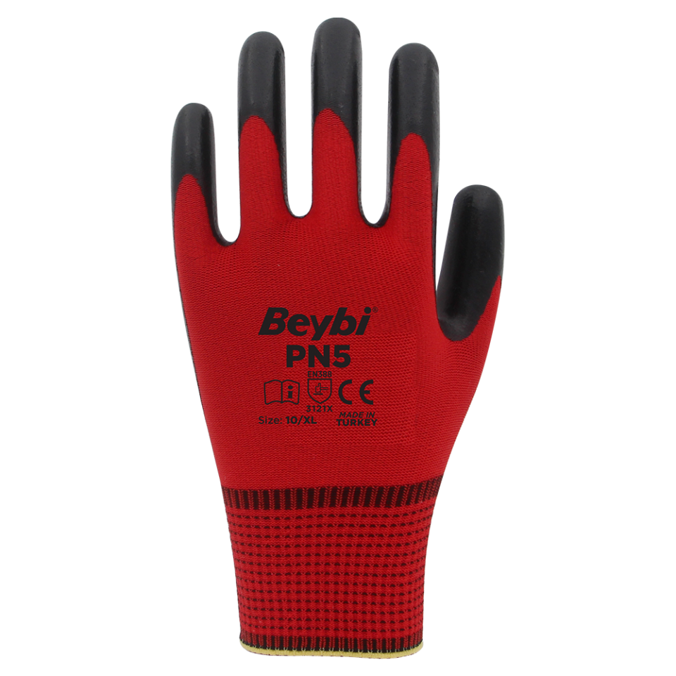 BEYBİ PN-5 Kırmızı Siyah 9 Numara Nitril İş Eldiveni