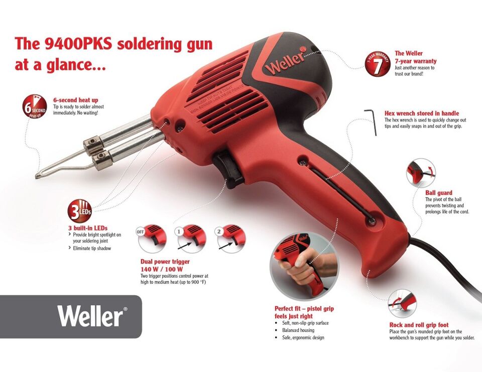 WELLER WLG940023C Tabanca Tip Lehim Havyası 100-140 Watt