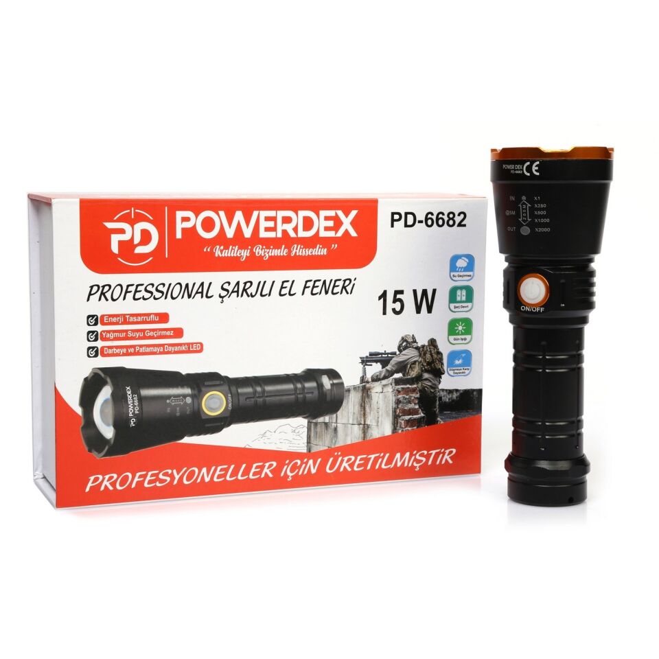 POWERDEX Profesyonel Şarjlı El Feneri 15 Watt (PD-6682)