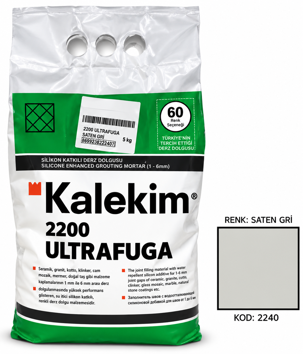 Kalekim 2200 UltraFuga Derz Dolgu Saten Gri 5 kg