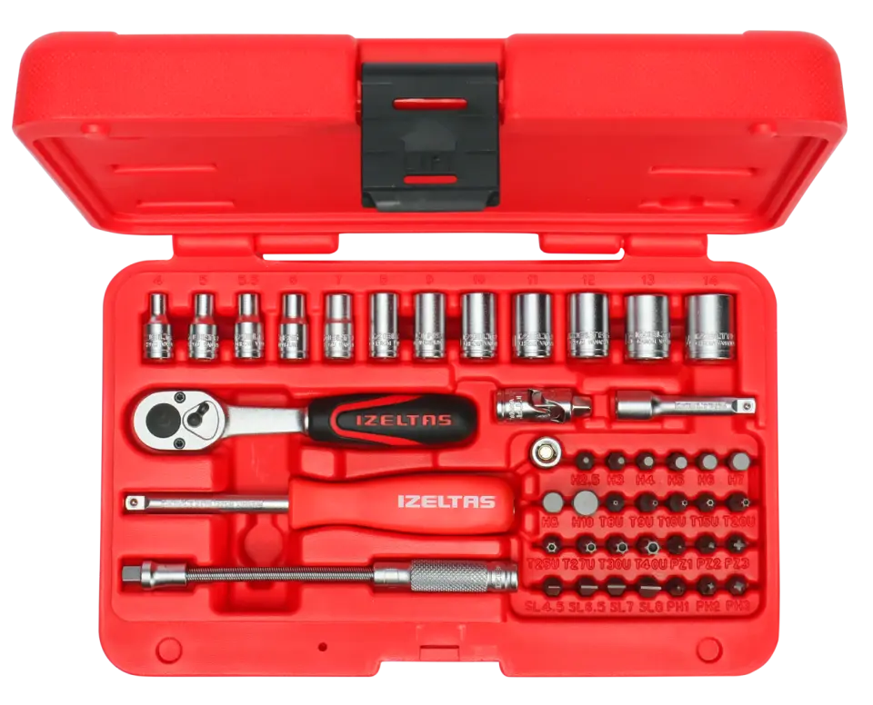 İZELTAŞ 45 Parça 1/4″ Altı Köşe Lokma Anahtar ve Bits Set