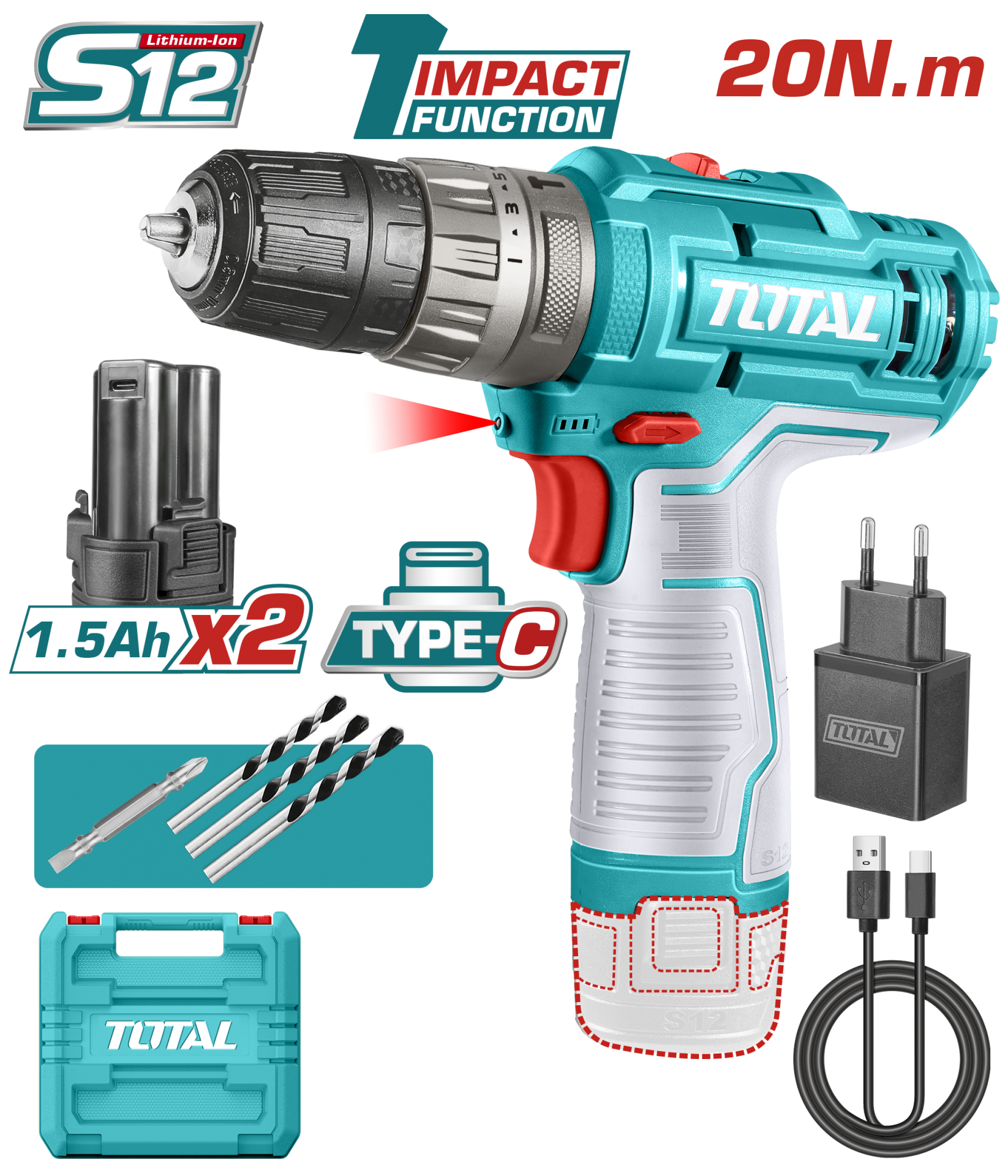 Total LI-ION 12V AKÜLÜ DARBELİ VİDALAMA TIDLI122028