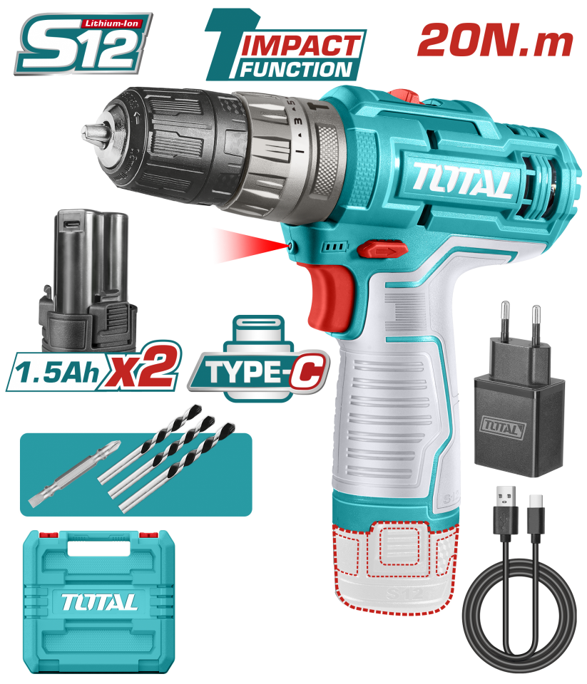 Total LI-ION 12V AKÜLÜ DARBELİ VİDALAMA TIDLI122028