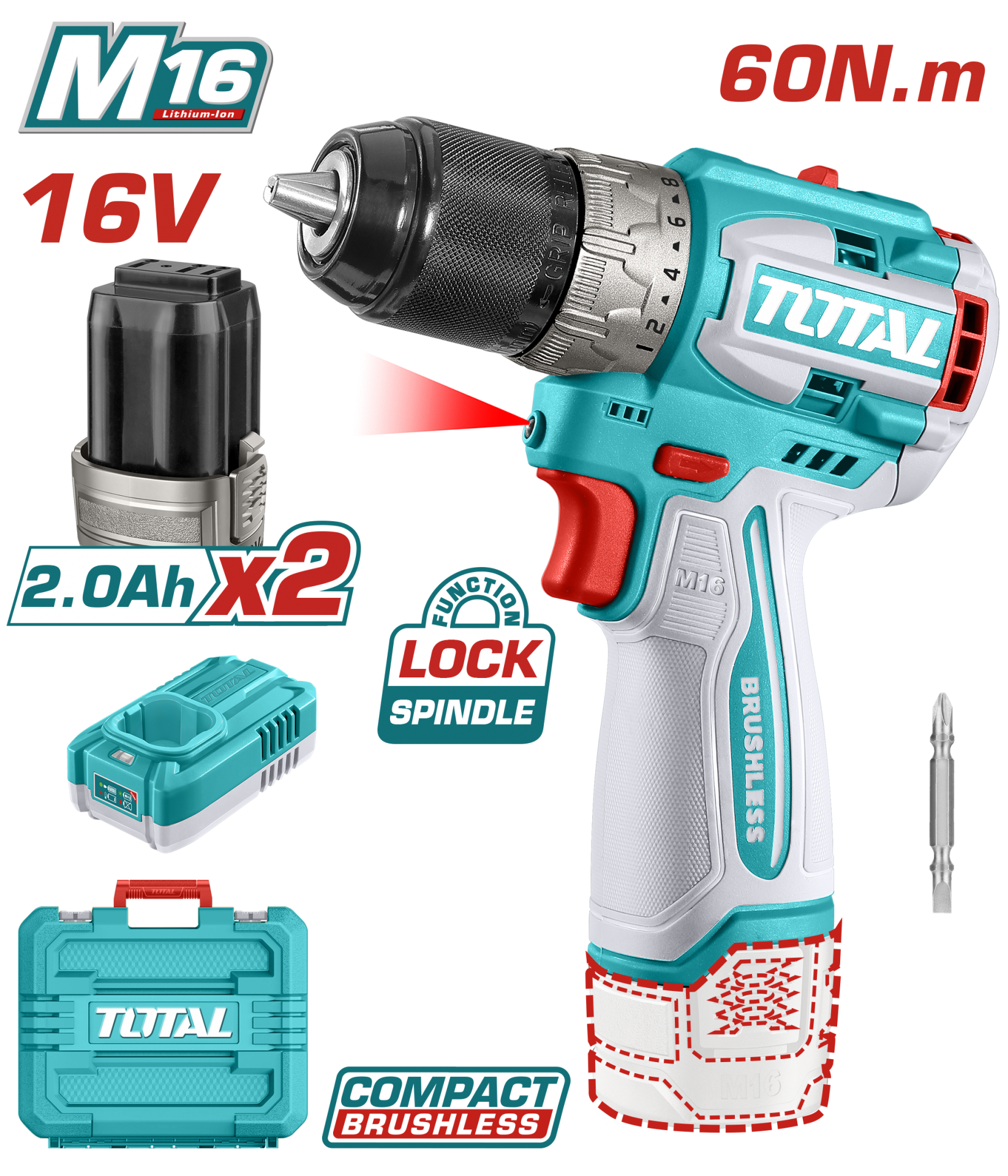 Total LI-ION AKÜLÜ KÖMÜRSÜZ MATKAP TDLI16682