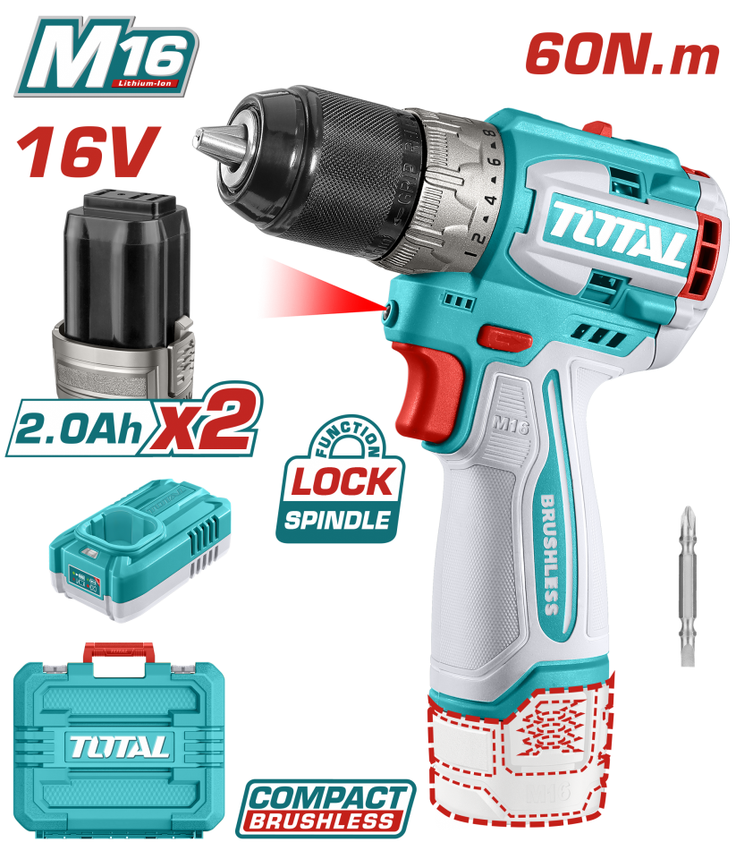 Total LI-ION AKÜLÜ KÖMÜRSÜZ MATKAP TDLI16682