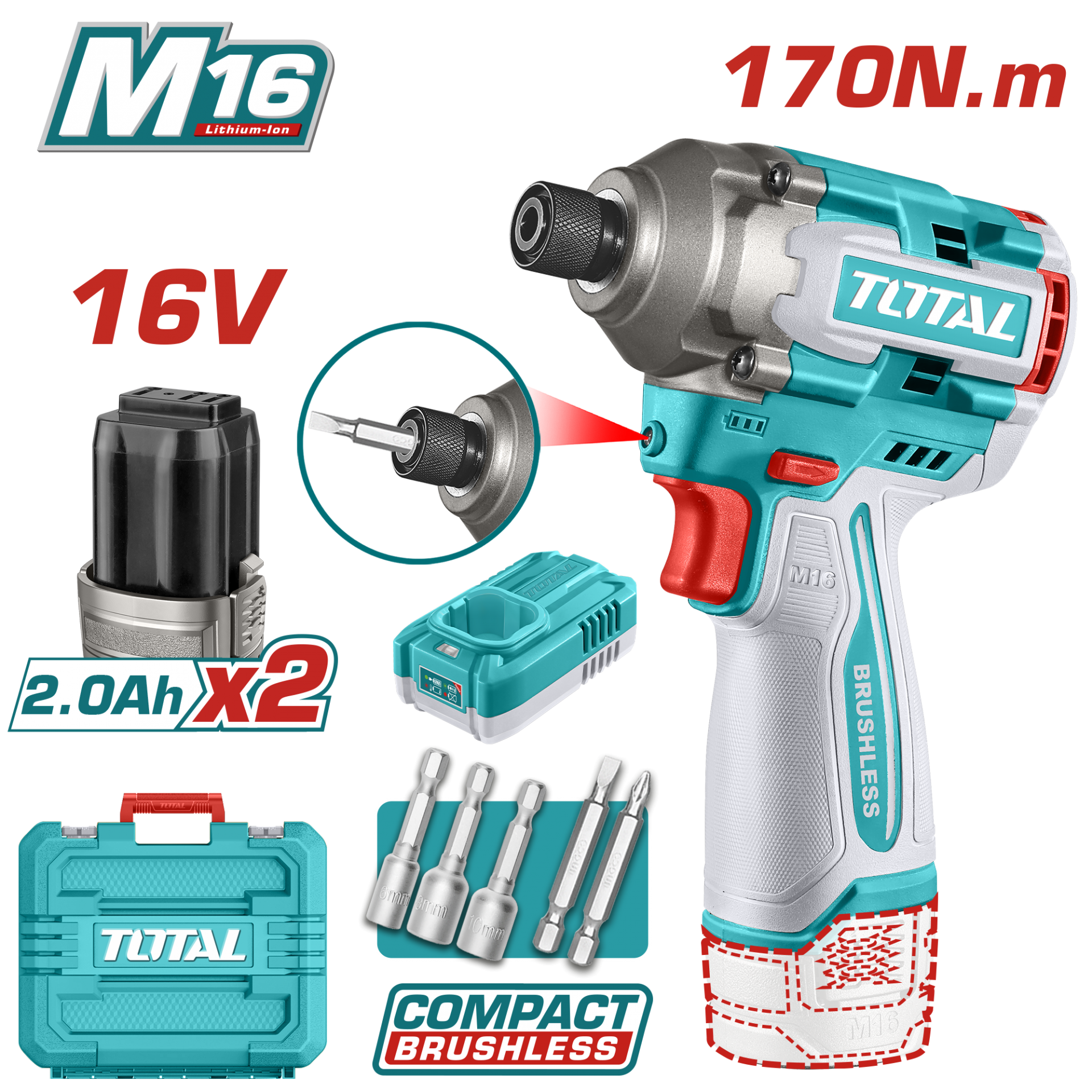 Total LI-ION AKÜLÜ DARBELİ VİDALAMA 16V TIRLI16178E