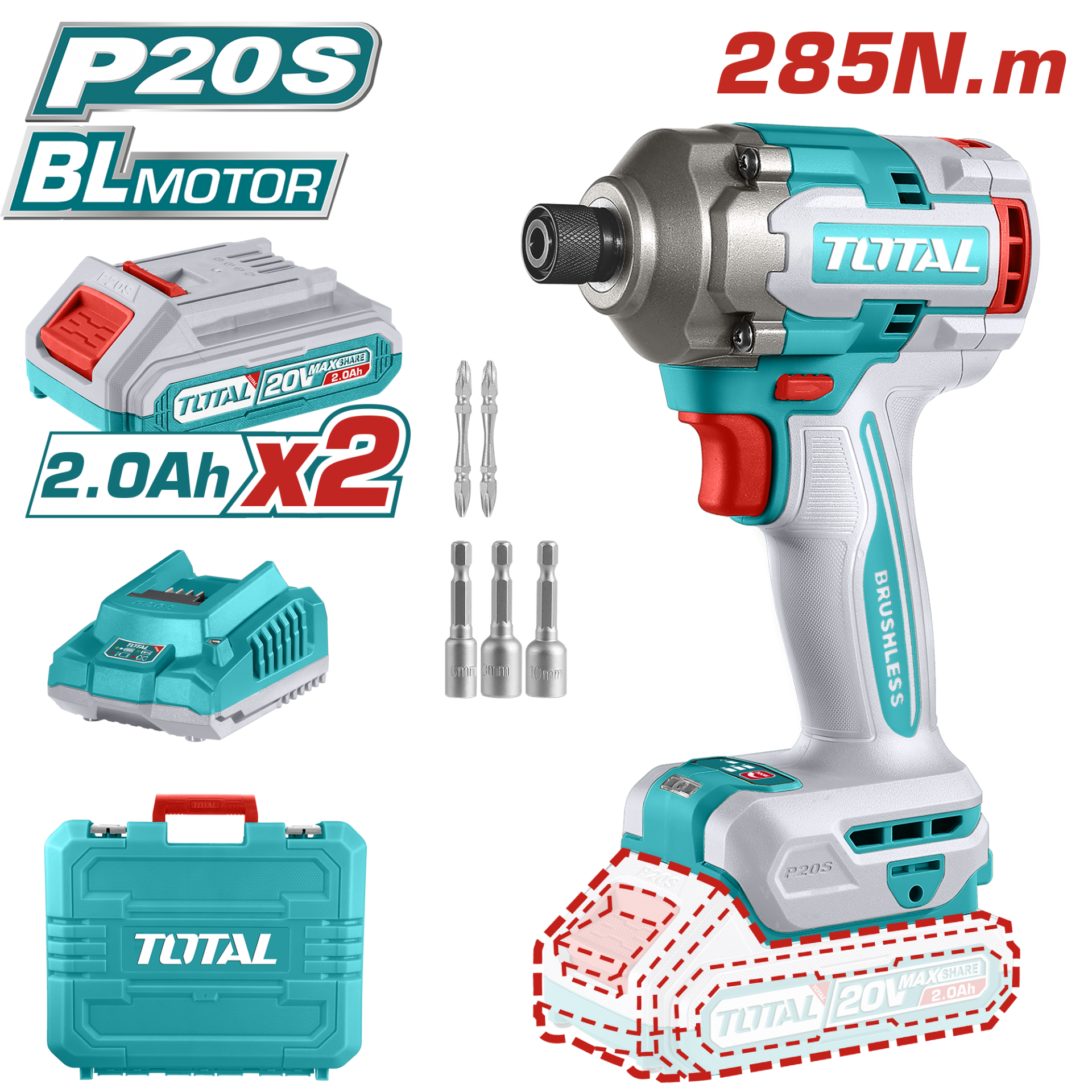 Total LI-ION AKÜLÜ DARBELİ VİDALAMA 285Nm TIRLI2028