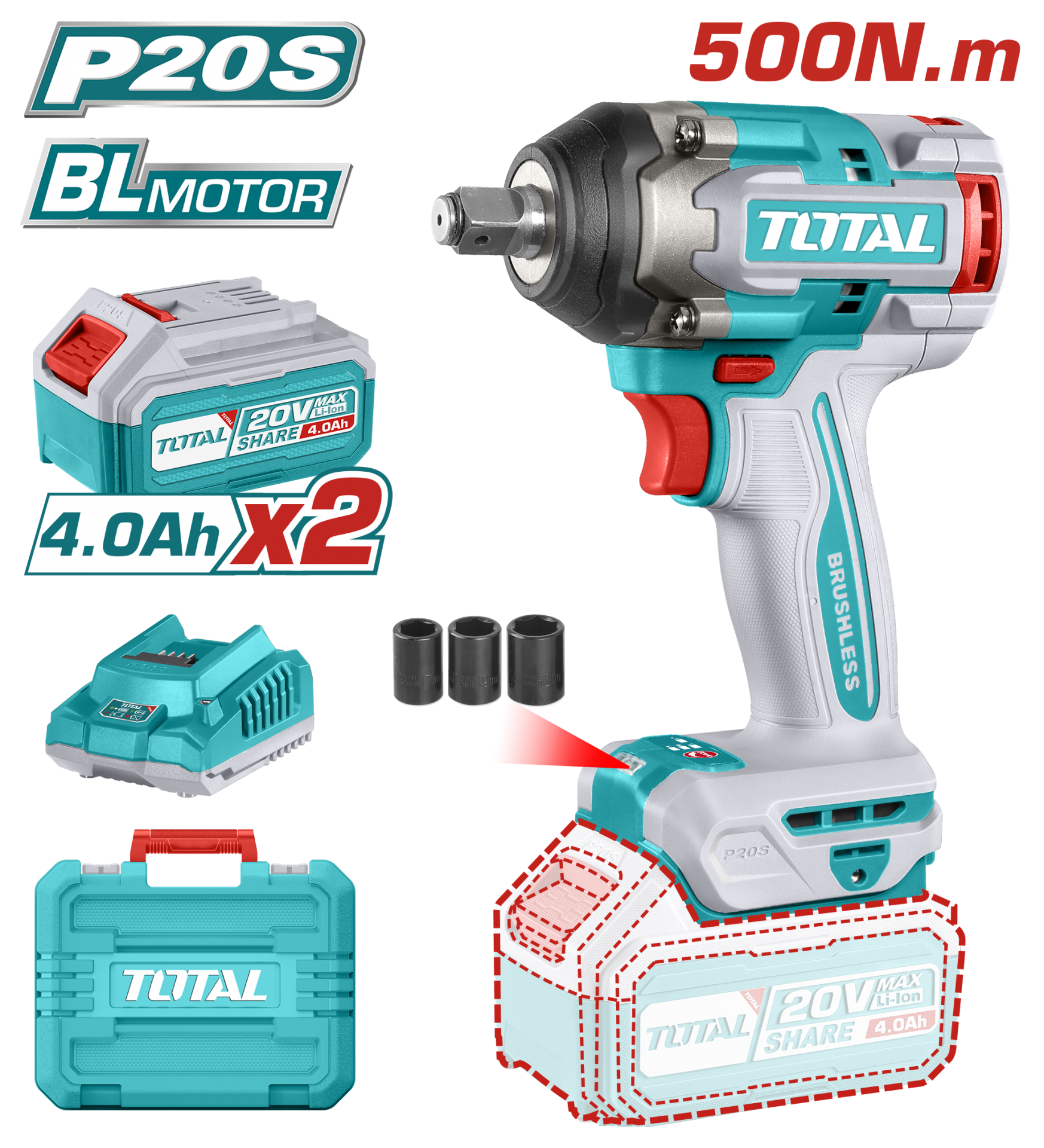 Total LI-ION AKÜLÜ SOMUN SIKMA MAKİNESİ 500Nm TIWLI2050E