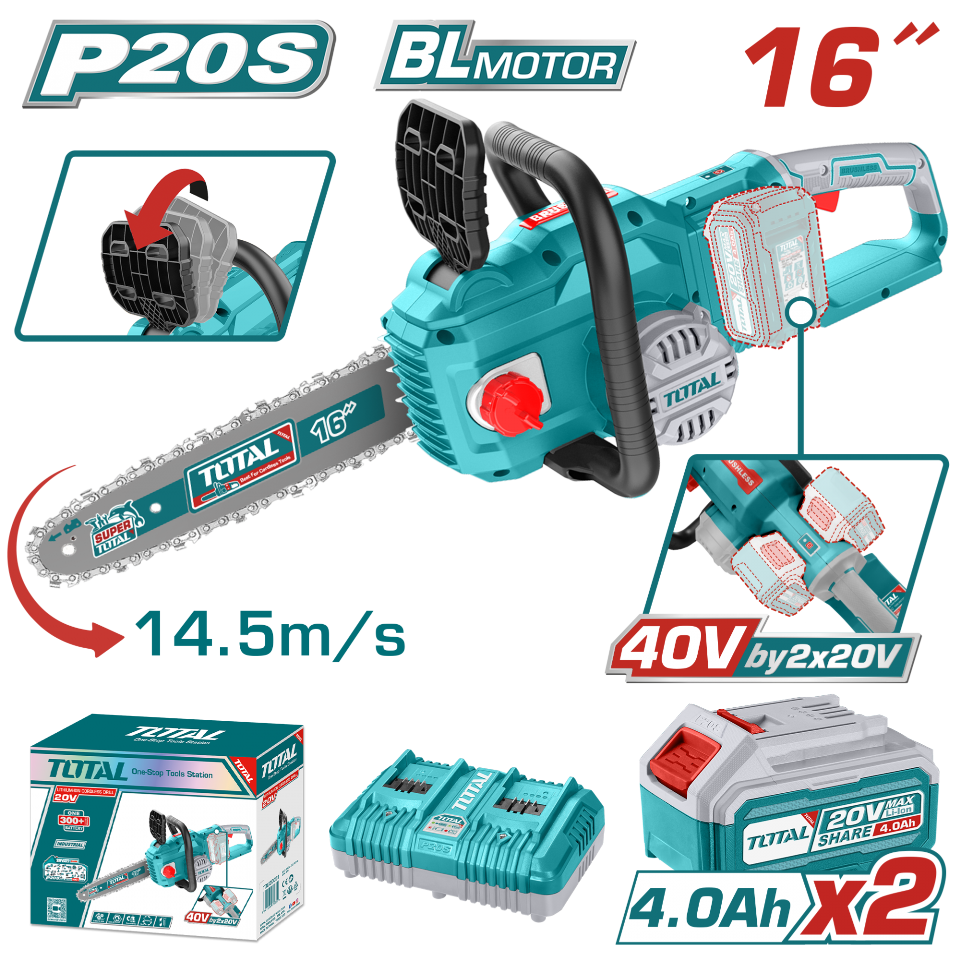 Total Lİ-ION AKÜLÜ 40V ZİNCİRLİ TESTERE TGSLI401682