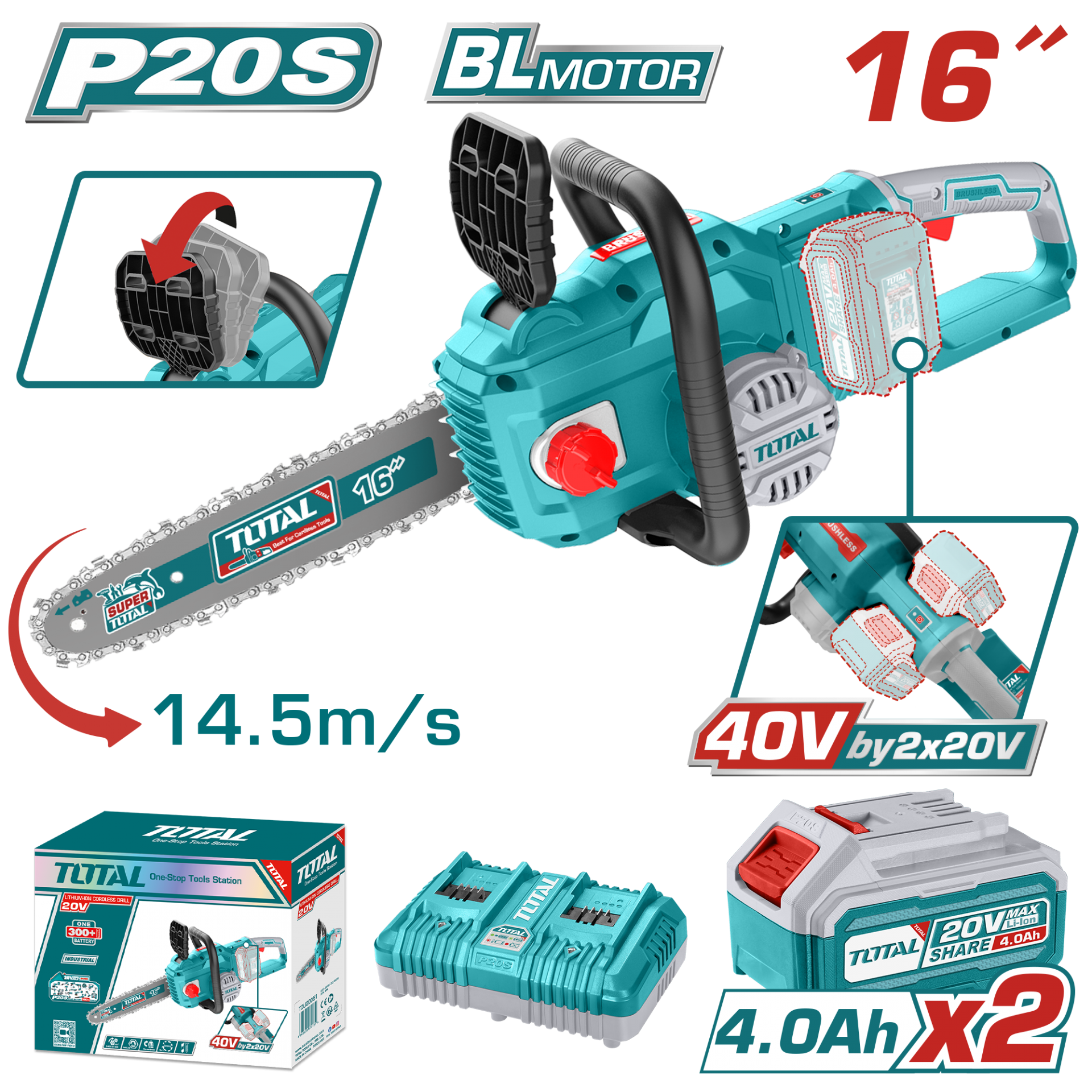 Total Lİ-ION AKÜLÜ 40V ZİNCİRLİ TESTERE TGSLI401682