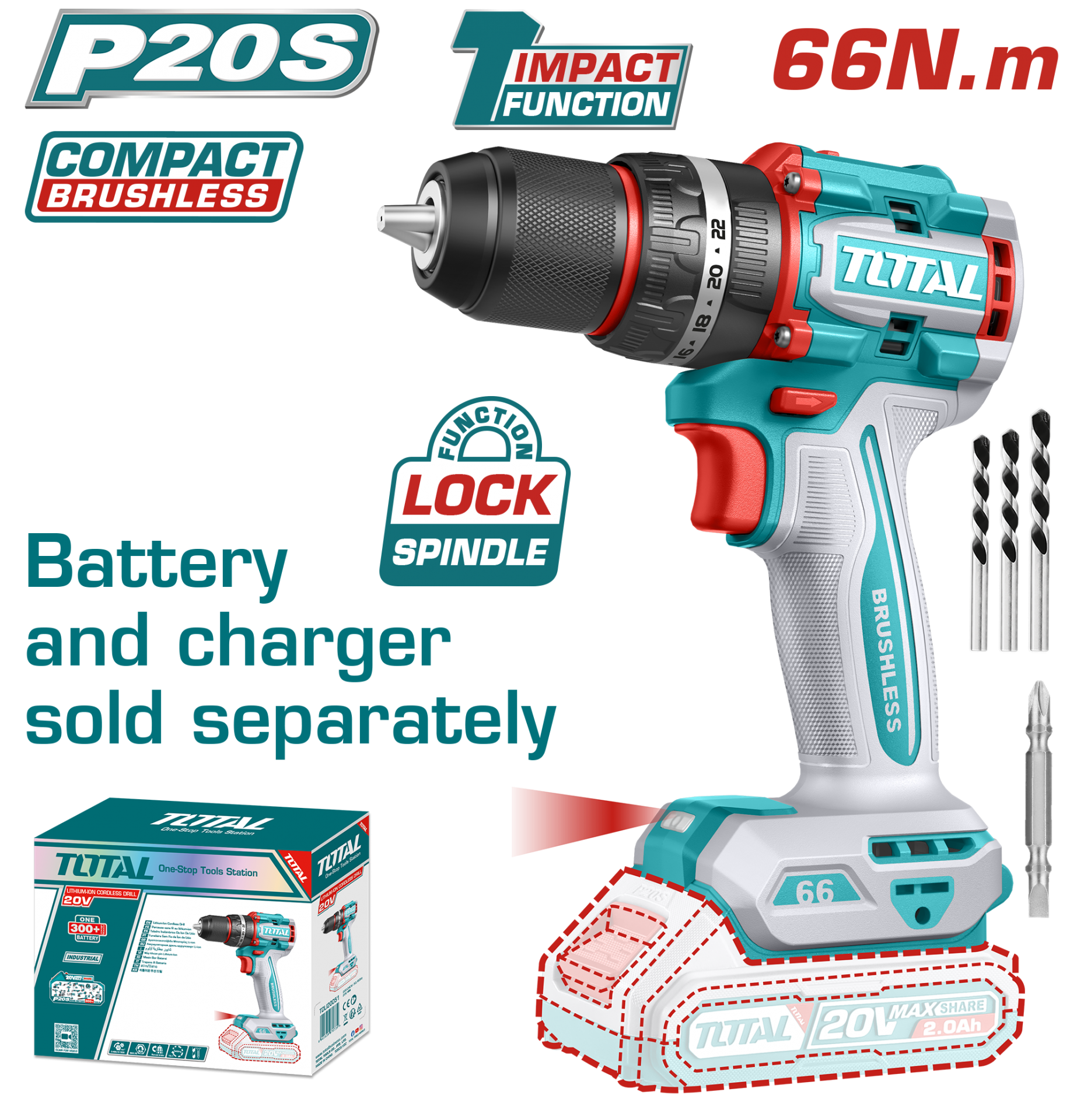 Total LI-ION AKÜLÜ DARBELİ MATKAP 66NM (SOLO) TIDLI206681