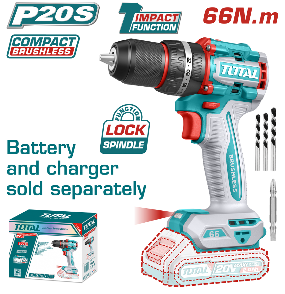 Total LI-ION AKÜLÜ DARBELİ MATKAP 66NM (SOLO) TIDLI206681