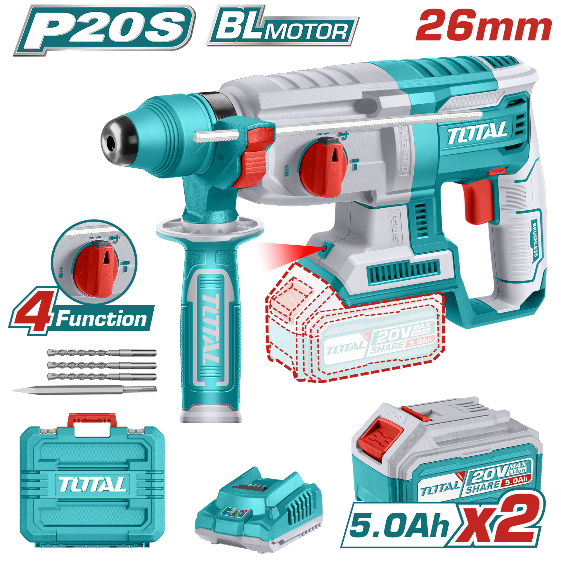 Total LI-ION AKÜLÜ KÖMÜRSÜZ KIRICI DELİCİ 2x5.0AH TRHLI2022875