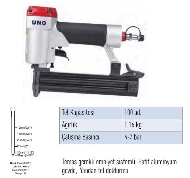 UNO F32 Havalı Çivi Çakma Tabancası 10-32 mm (Ahşap Ürünleri İçin)