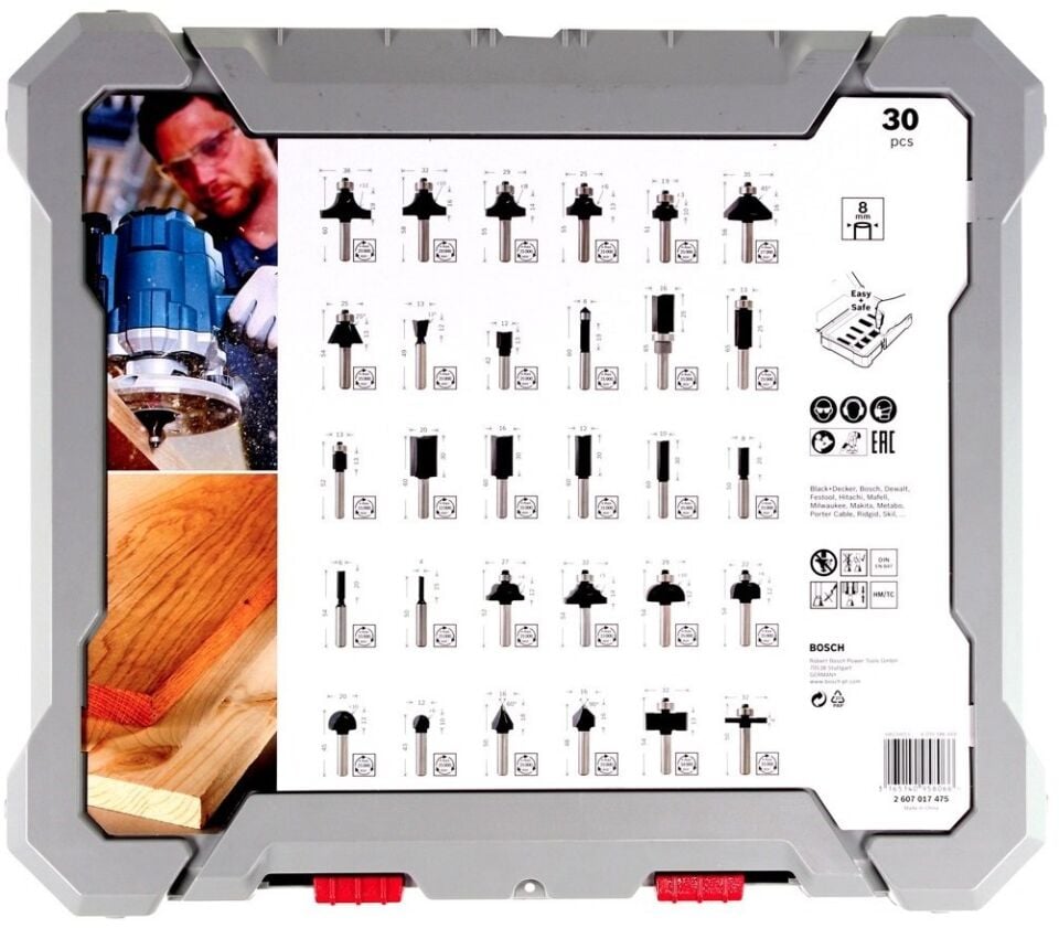 BOSCH 8 mm Saplı Profesyonel Ahşap Freze Bıçak Seti 30 Parça (2607017475)
