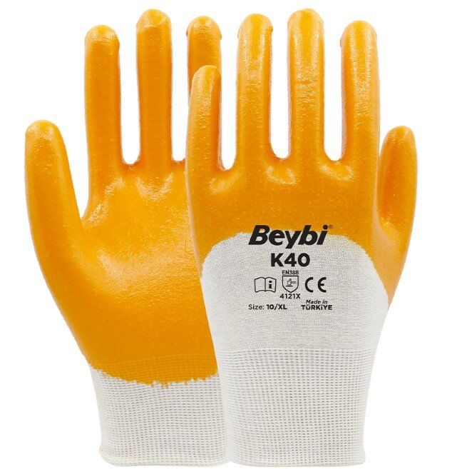 BEYBİ K40 Pamuk ve Polyester Örgülü 9 Numara Nitril Eldiven
