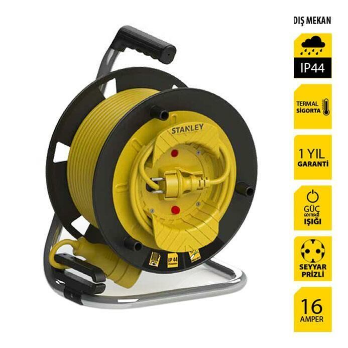 Stanley ST-G Serisi 1 Soketli 35+2 Metre 3x1.5mm Makaralı Kablo IP44