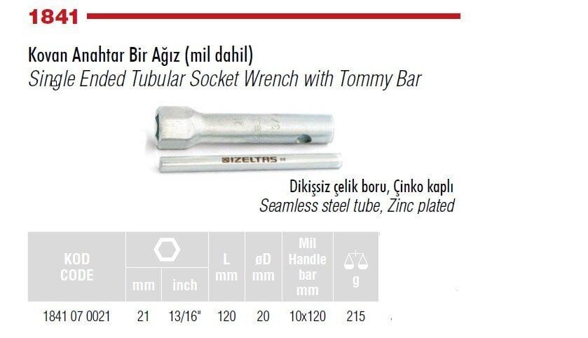 İZELTAŞ Kovan Anahtar 21 mm(Mil Dahil) 26 mm(1841 07 0021)