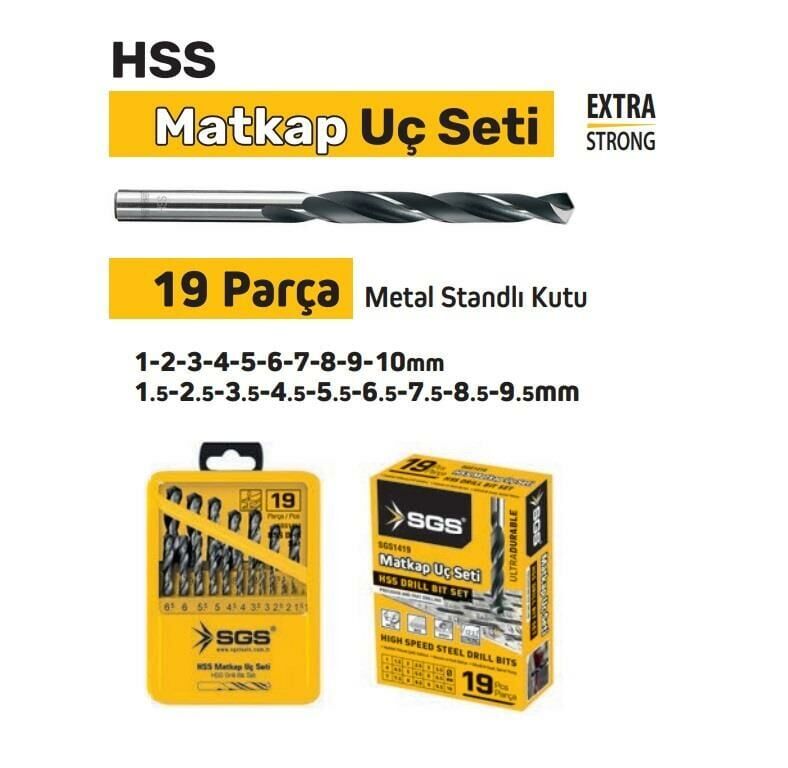 SGS 19 Parça HSS Matkap Ucu Seti