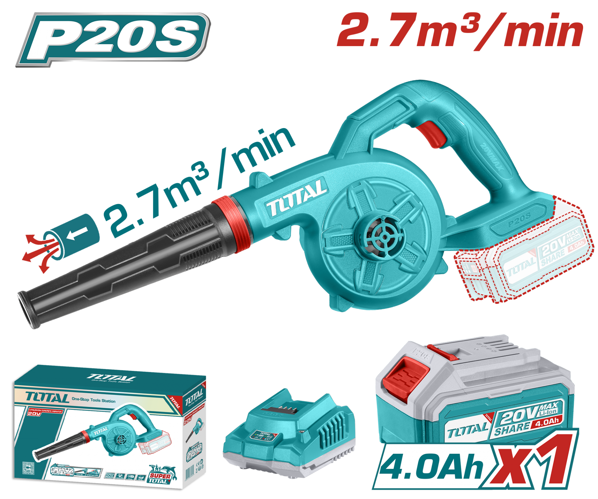 Total Li-Ion Akülü Üfleme Makinesi 4x1.0Ah  TABLI200285