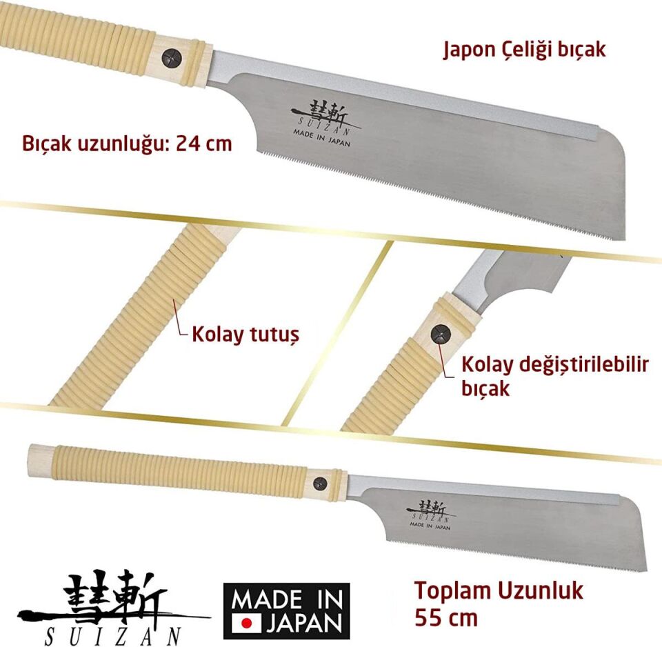 SUIZAN 2300 Dozuki Dovetail Çokyönlü Kesim Japon Testeresi 24 cm