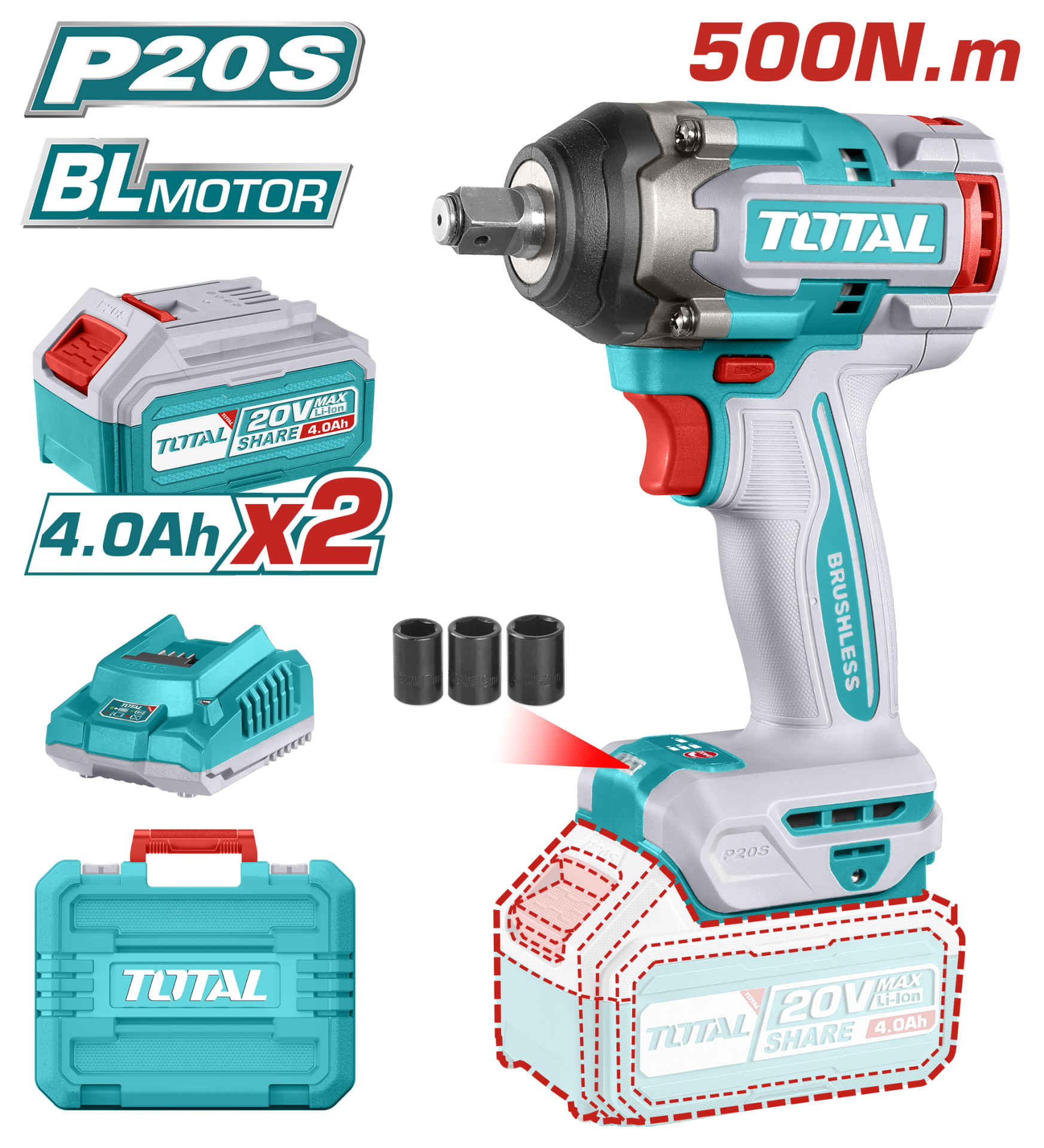 Total Li-Ion Akülü Somun Sıkma Makinesi 500Nm TIWLI2050