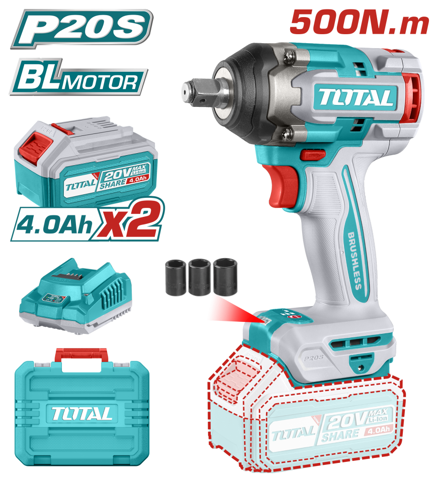 Total Li-Ion Akülü Somun Sıkma Makinesi 500Nm TIWLI2050